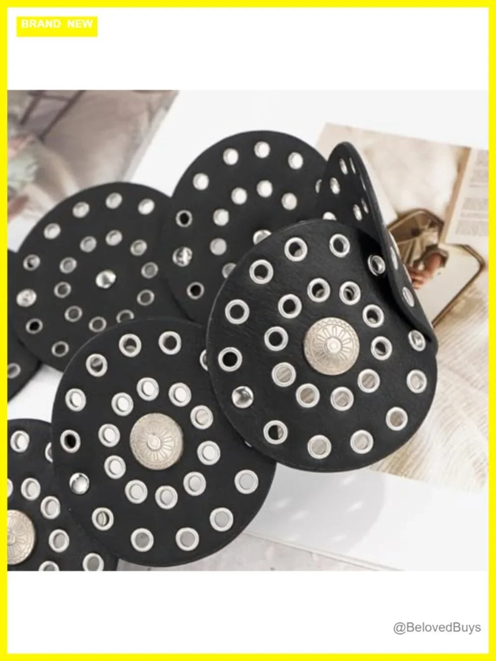 Vintage Hollow Boho Wide PU Leather Disc Belt, Adjustable